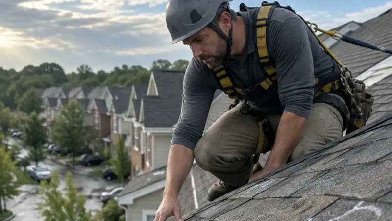 Roofer working on a low-slope commercial roof (illustrative photo)